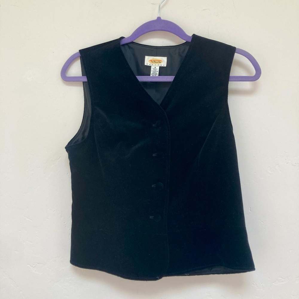Talbots Black Velvet Button Down Vest Sz 8